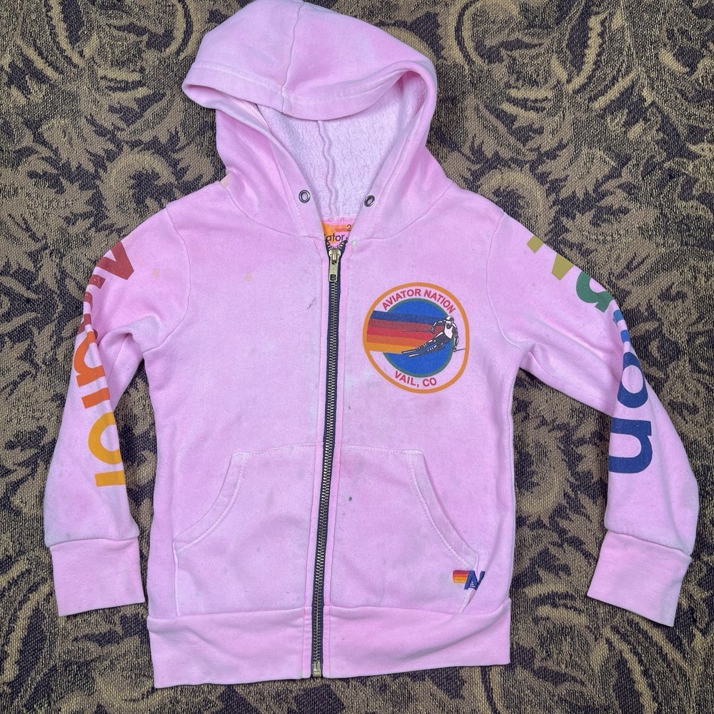 Aviator Nation Aviator Nation Kids Zip Hoodie Neon Pink Size 2